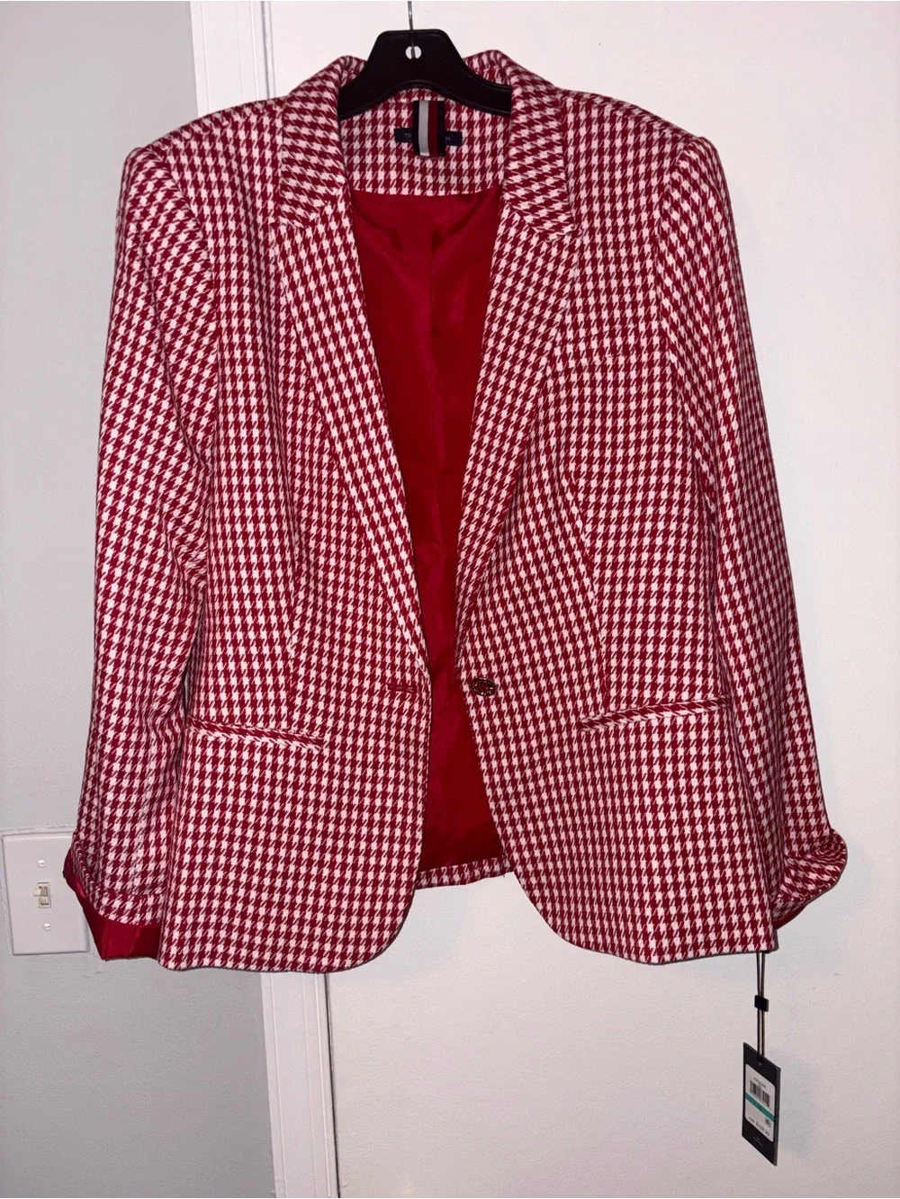 NWT Tommy Hilfiger Red & White Houndstooth Blazer